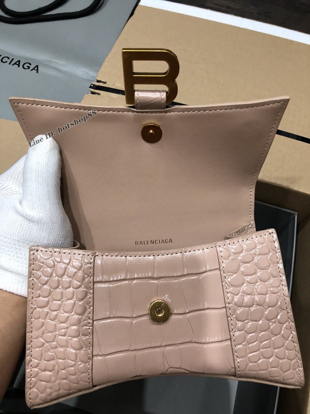 Balenciaga專櫃爆款小號手提女包 巴黎世家鱷魚奶茶色金扣Hourglass沙漏包 fyj1661